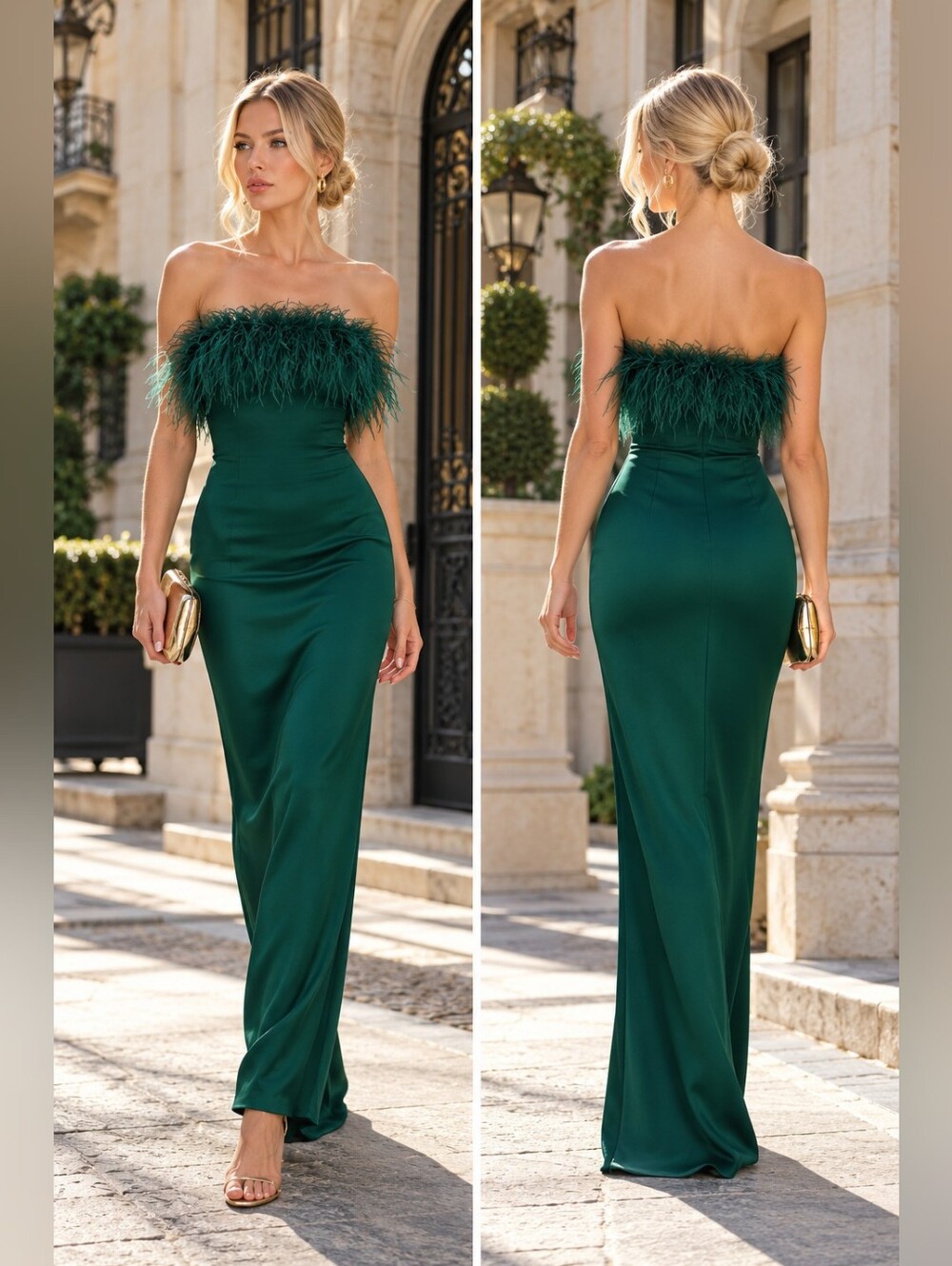 BLOGGER’S FAVE | NWT Zara - Green Feather Satin Effect Strapless Dress